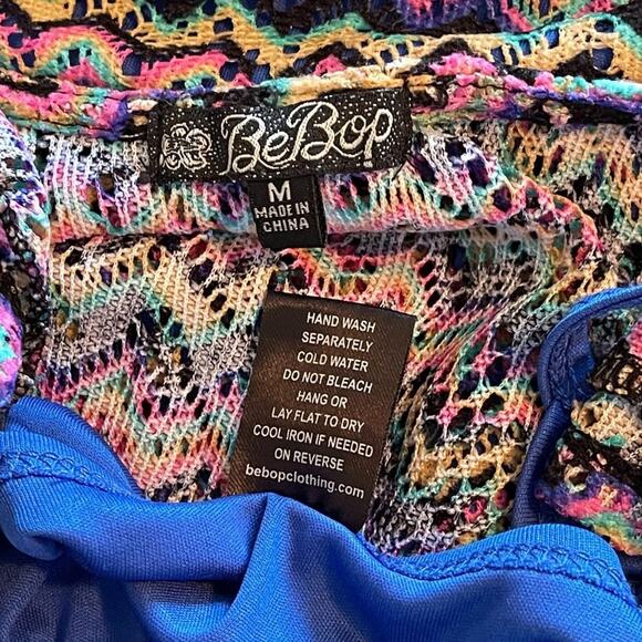 BeBop A Line Dress Multicolor Chevron Lined Cap Sleeves Scoop Neck Size M - Picture 2 of 9